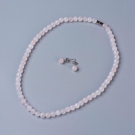 Ensembles de bijoux de pierres fines, colliers de perles et boucles d'oreille, avec fermoir magnétique en laiton, facette, ronde