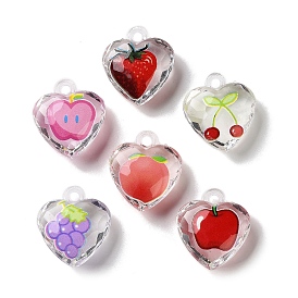 Печатные акриловые подвески, граненые, подвеска в форме сердца с фруктовым узором