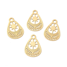 Ion Plating 304 Stainless Steel Pendants, Teardrop with Star