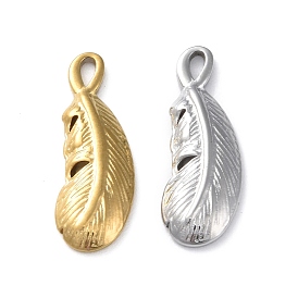 304 Stainless Steel Pendants, Feather Charm