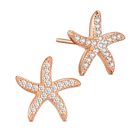 SHEGRACE 925 Sterling Silver Stud Earrings, with Micro Pave AAA Cubic Zirconia Starfish/Sea Stars