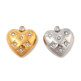 304 Stainless Steel Micro Pave Cubic Zirconia Pendants, Heart