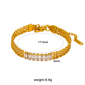 304 Edelstahl-Armbänder mit rechteckigem Pavé-Fassung und klaren Zirkonia-Steinen aus Mesh-Kette für Damen