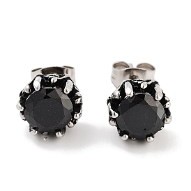 Round 316 Surgical Stainless Steel Pave Black Cubic Zirconia Stud Earrings for Women Men