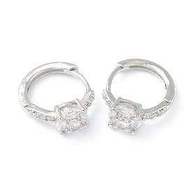 Серьги-кольца из латуни с микропаве из прозрачного кубического циркония, цветок