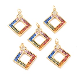Eco-Friendly Brass Micro Pave Cubic Zirconia and Glass with Enamel Pendants, Long-Lasting Plated, Lead Free & Cadmium Free & Nickel Free, Real 18K Gold Plated