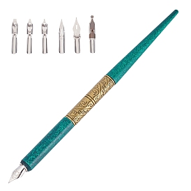 Ручка из нержавеющей стали, с деревянной ручкой и 6 перьями из нержавеющей стали