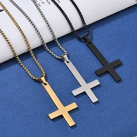 304 Подвеска в виде перевернутого христианского креста из нержавеющей стали, цепочка-коробочка, ионное напыление (IP) крест Святого Петра