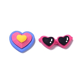 Opaque Resin Cabochons, for DIY Decoration, Heart & Glasses