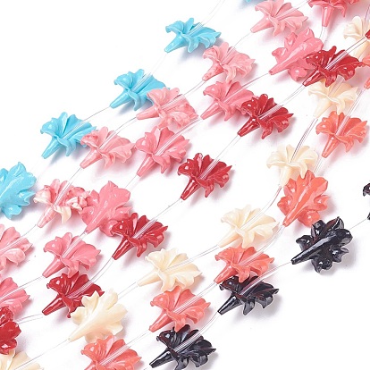 Chapelets de perles de corail synthétique , fleur, teint