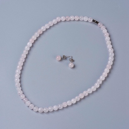 Ensembles de bijoux de pierres fines, colliers de perles et boucles d'oreille, avec fermoir magnétique en laiton, facette, ronde