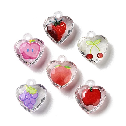 Печатные акриловые подвески, граненые, подвеска в форме сердца с фруктовым узором