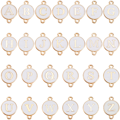 52 шт. 26 стили сплав эмалированные буквы звенья соединительные подвески, плоско-круглые, золотые