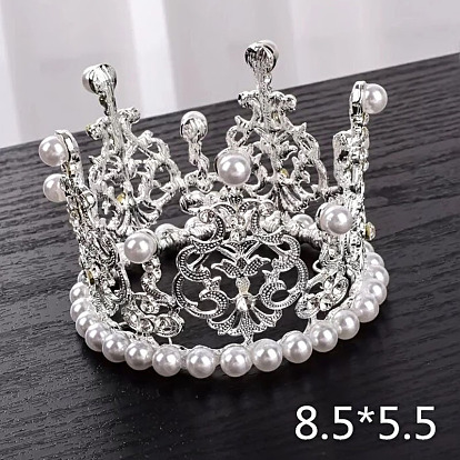 Iron Crown Cake Toppers Ornament, with Imitation Pearl, for Wedding Princess Birthday Cake Decoration