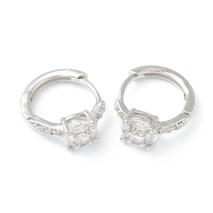 Серьги-кольца из латуни с микропаве из прозрачного кубического циркония, цветок