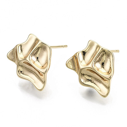 China Factory Brass Stud Earring Findings, with Loop, Nickel Free, Twist  12x15mm, Hole: 1mm, Pin: 0.7mm in bulk online 