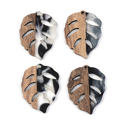 Подвески на осеннюю тему из смолы и орехового дерева, лист