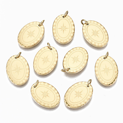 304 Stainless Steel Pendants, with Jump Rings, Oval with Star