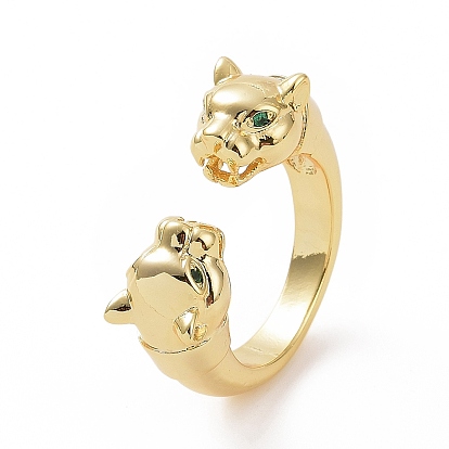 Green Cubic Zirconia Leopard Adjustable Rings, Brass Jewelry for Women