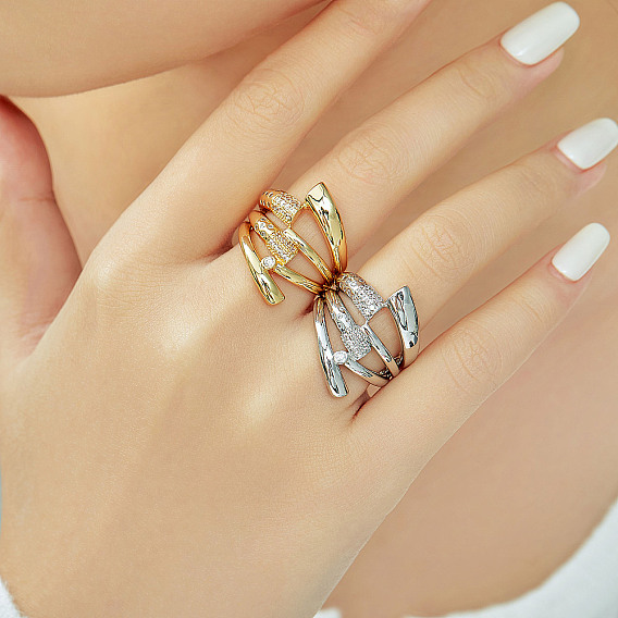 Элегантные спиральные полосатые латунные кольца-манжеты с кубическим цирконием, идеальный подарок для дам, повседневная одежда