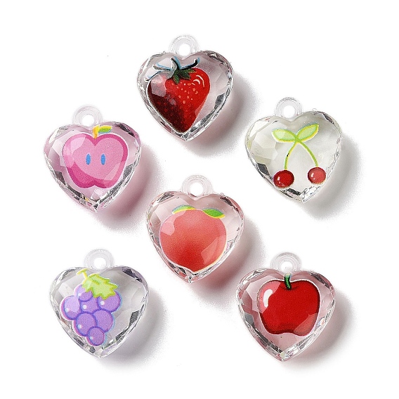 Печатные акриловые подвески, граненые, подвеска в форме сердца с фруктовым узором