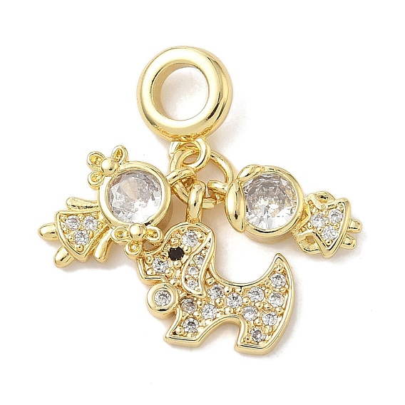 Латунь микропаве прозрачный кубический цирконий европейские подвески с подвесками, Подвески с большими отверстиями, девушки и собака, долговечный, стойки покрытие, без кадмия и без свинца