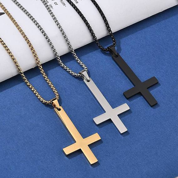 304 Подвеска в виде перевернутого христианского креста из нержавеющей стали, цепочка-коробочка, ионное напыление (IP) крест Святого Петра