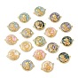 Epoxy Resin & Shell Connector Charms, Rack Plating Brass Pave Clear Cubic Zirconia Flat Round Links, 18K Gold Plated, Mixed Color, Long-lasting Plated, Cadmium Free & Lead Free