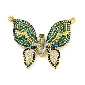 Brass Micro Pave Green Cubic Zirconia Pendants, Butterfly