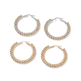 2 paire 2 boucles d'oreilles créoles rondes en laiton tressé, 304 bijoux en fil d'acier inoxydable pour femmes