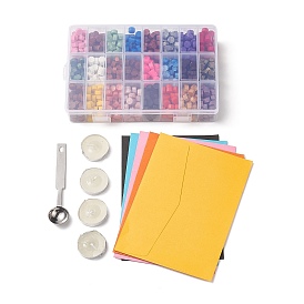 CRASPIRE DIY Letter Kit, with Sealing Wax Particles for Retro Seal Stamp, Stainless Steel Spoon, Colored Blank Mini Paper Envelopes and Candle