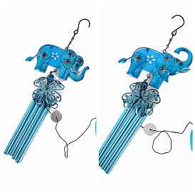Aluminum Elephant & Tube Wind Chime with Glass Teardrop, Hanging Decors for Garden Window Party