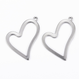 304 Stainless Steel Open Heart Pendants, Hollow