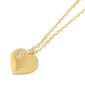 Ion Plating(IP) 304 Stainless Steel Crystal Rhinestone Heart Pendant Necklaces for Women