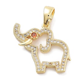 Rack Plating Brass Micro Pave Cubic Zirconia Pendants, Long-Lasting Plated, Lead Free & Cadmium Free, Elephant