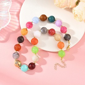 16Collares redondos de cuentas acrílicas con imitación de piedras preciosas de mm para mujer, dorado