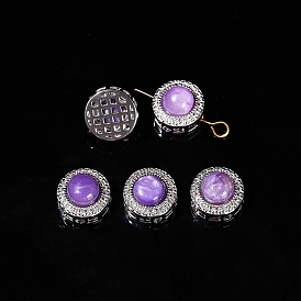 Natural Charoite Beads, Alloy Flat Round Beads, Platinum