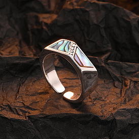 Chic Shell Abalone Geometric Vintage Thai Silver Statement Ring