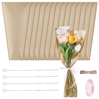 Подарочные пакеты из пластиковой бумаги OPP с одним цветком, включает в себя железный держатель для карточек с цветочным принтом и кольцом, джутовый шнур, Полиэфирная лента