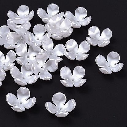 4-Petal ABS Plastic Imitation Pearl Bead Caps, Flower, 24x24x11mm, Hole: 2mm, about 200pcs/bag