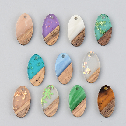 Resin & Walnut Wood Pendants, Oval, Mixed Style