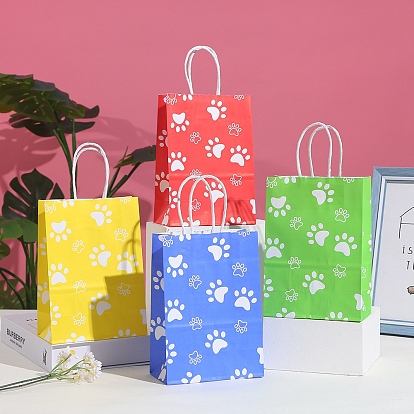 Paw Print Paper Shopping Bags with Handle, Gift Tote, Rectangle