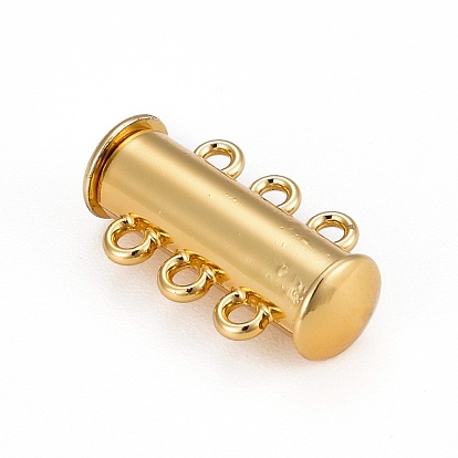 3-Strands 6-Holes Tube Brass Magnetic Slide Lock Clasps, Nickel Free, 21x10x6.5mm, Hole: 2mm