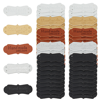 Imitation Leather Labels, Handmade Embossed Tag, with Holes, for DIY Jeans, Bags, Shoes, Hat Accessories, Rectangle with Word Handmade with Love