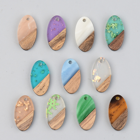 Resin & Walnut Wood Pendants, Oval, Mixed Style