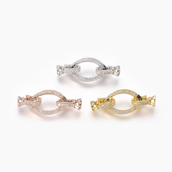 Brass Micro Pave Cubic Zirconia Fold Over Clasps, Oval