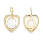 Brass Micro Pave Clear Cubic Zirconia Pendants, with Shell, Nickel Free, Real 18K Gold Plated, Heart