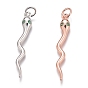 Brass Micro Pave Green Cubic Zirconia Pendants, Long-Lasting Plated, Snake Shape