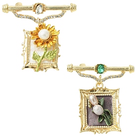 2шт. 2 стили: квадратная и прямоугольная брошь из АБС-пластика с цветочным узором и имитацией жемчуга, Изысканные эмалированные подвески и значки для лацканов, подходящие для девушек и женщин.