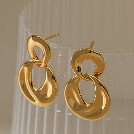 18K Gold Irregular Circle Geometric Earrings - Minimalist, Trendy Circle Ear Jewelry.